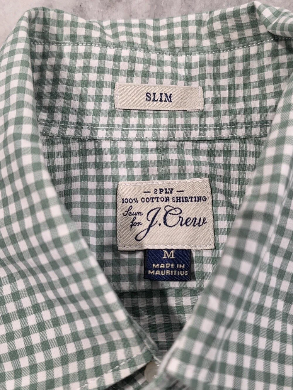 (M) Men's J. Crew Casual Button-Down Shirt Checkered Green Cotton Slim Medium